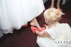 Pink Wedding shoes and flower girl.