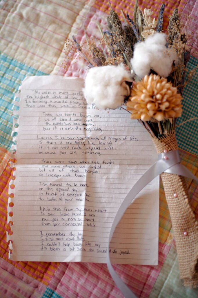 Dried bouquet and note from sister.