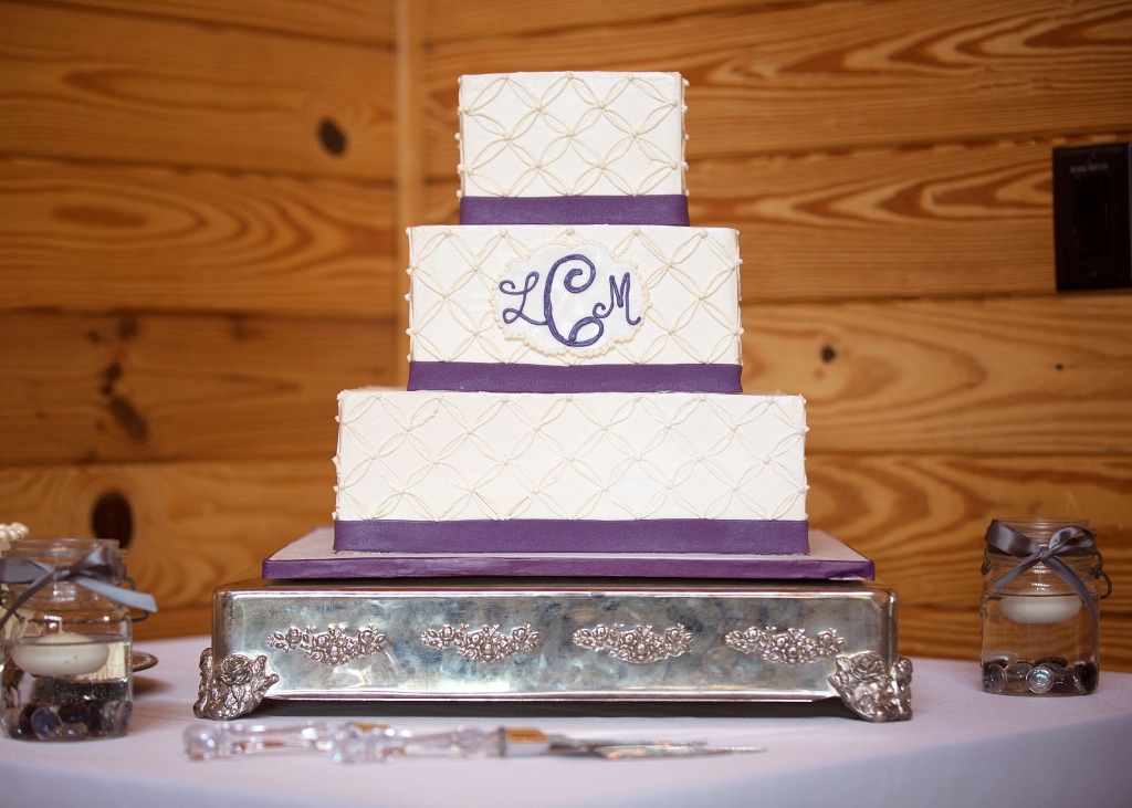 purple and white wedding cake