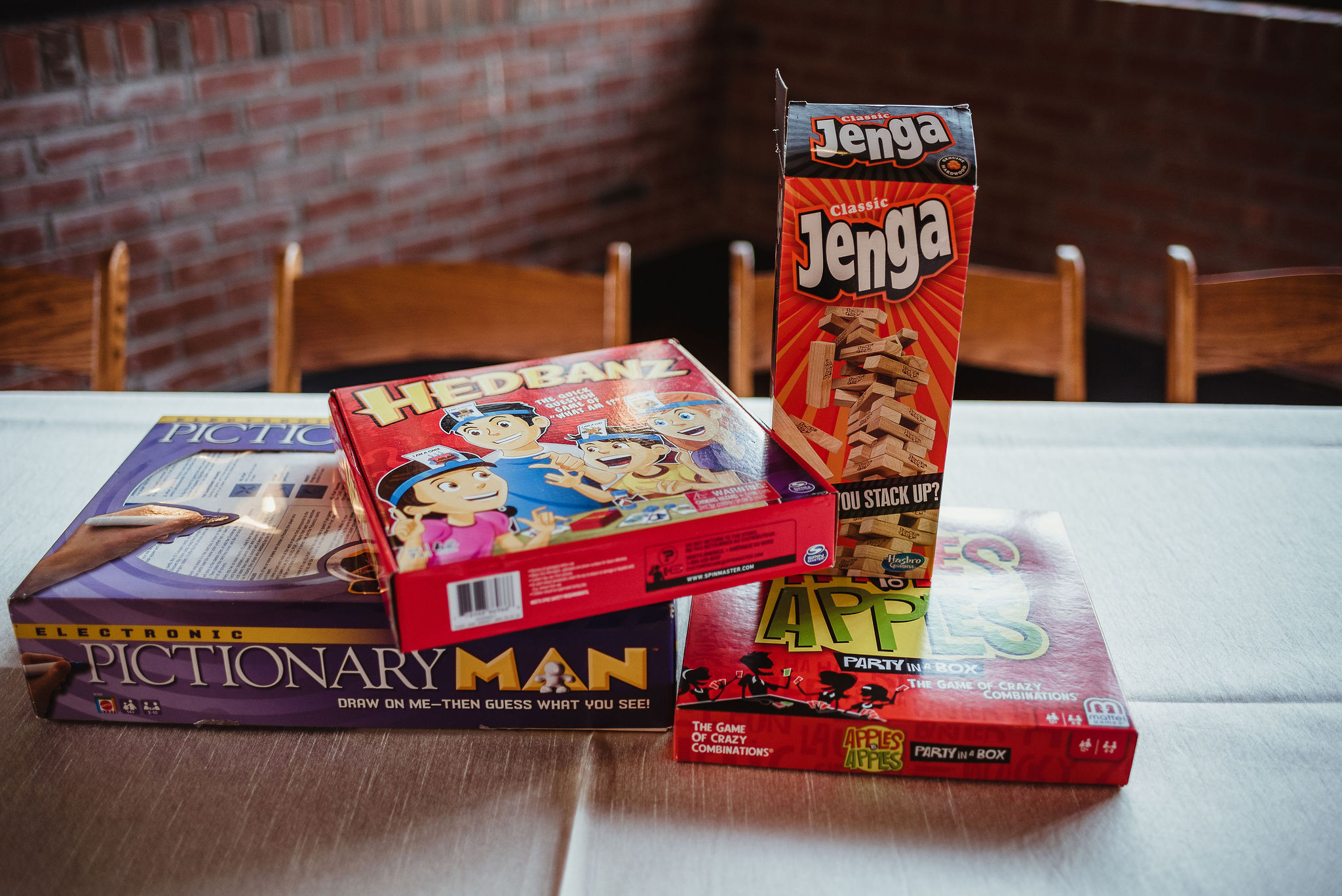 A table of board games.